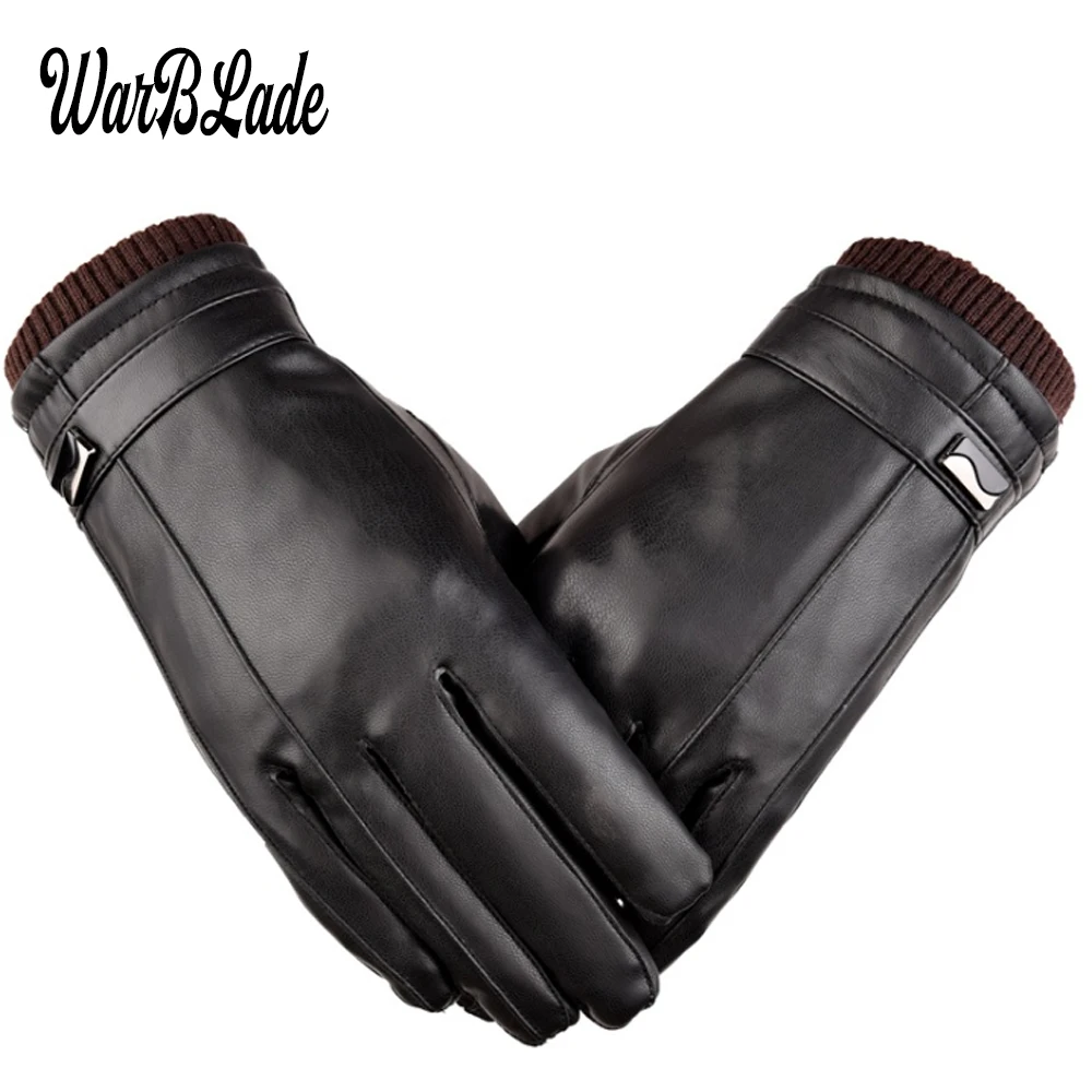 Men's Luxurious PU Leather Winter Driving Warm Tactical Gloves Cashmere