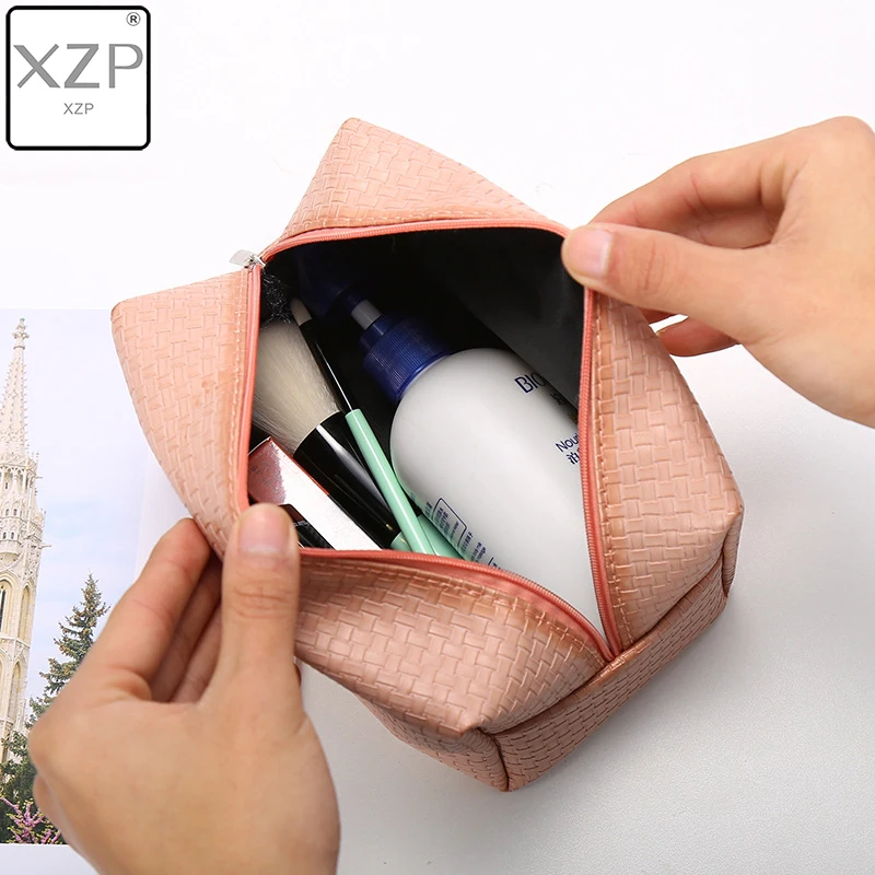 XZP Women Woven Pattern Solid Cosmetic Bag Travel Make Up Bags Fashion Ladies Makeup Pouch Neceser Toiletry Organizer Case