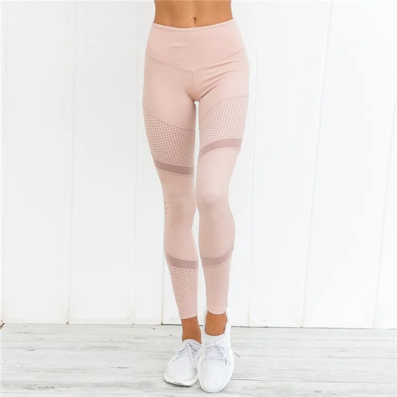 

CHRLEISURE Leggings Women Breathable Mesh Hollow Leggings Fitness Feminina High Waist Ankle-Length Workout Leggings