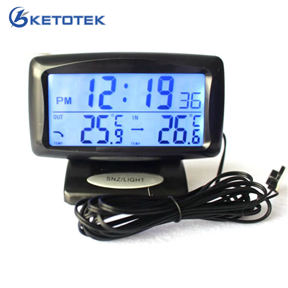 

Car Electronic Clock Temperature Meter Auto Indoor And Outdoor Thermometer Dual Sensors LCD Blue Backlight