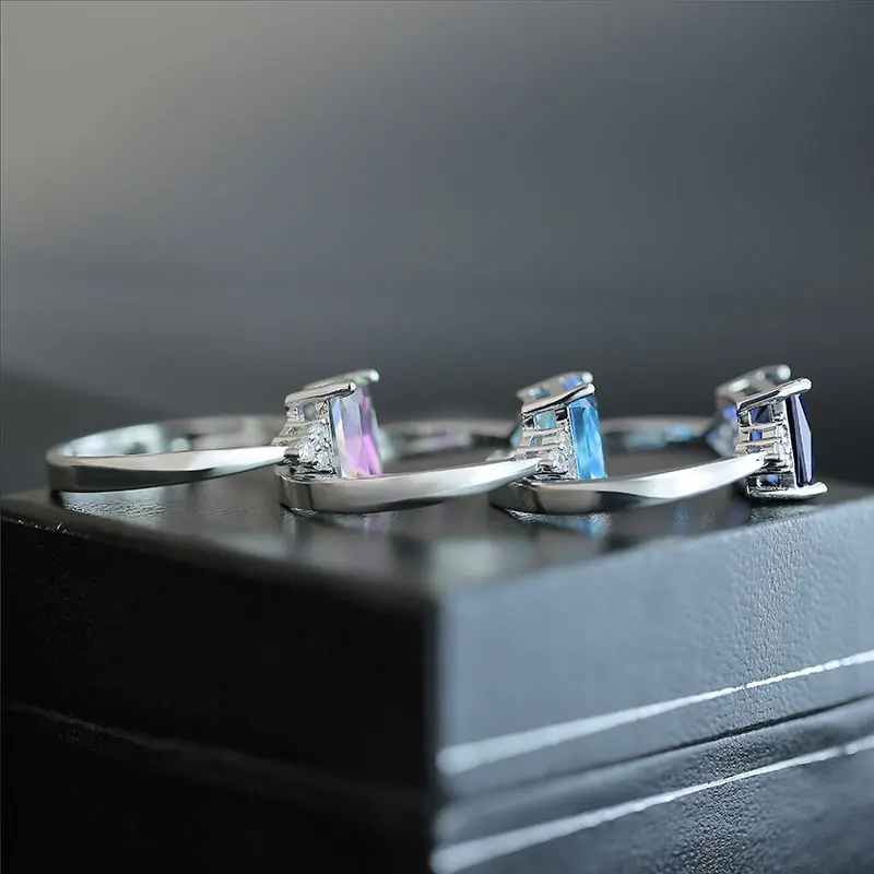 Huitan классические прямоугольные синие CZ обручальные кольца для женщин 3 цвета доступны размер 6-10 Заводские продажи