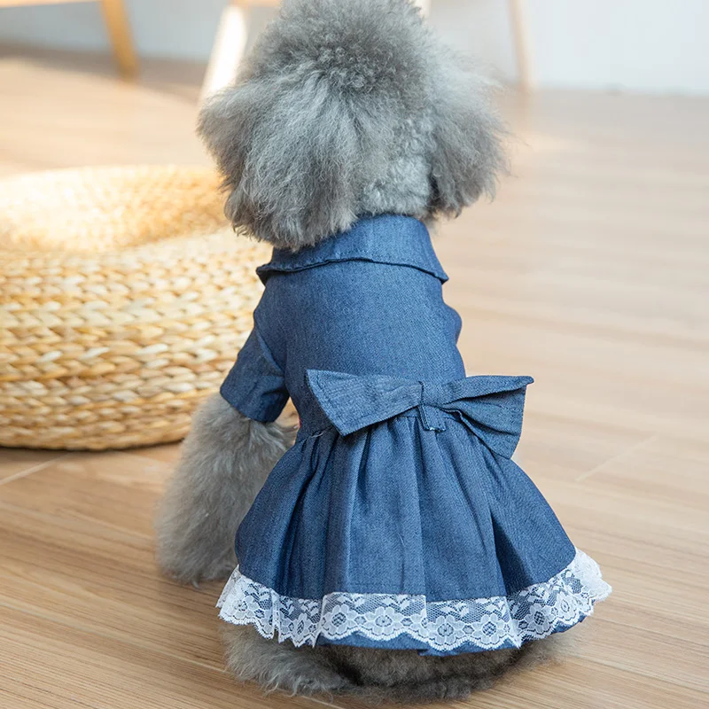 Lace denim skirt pet dog clothes Tactic poodle puppies spring small