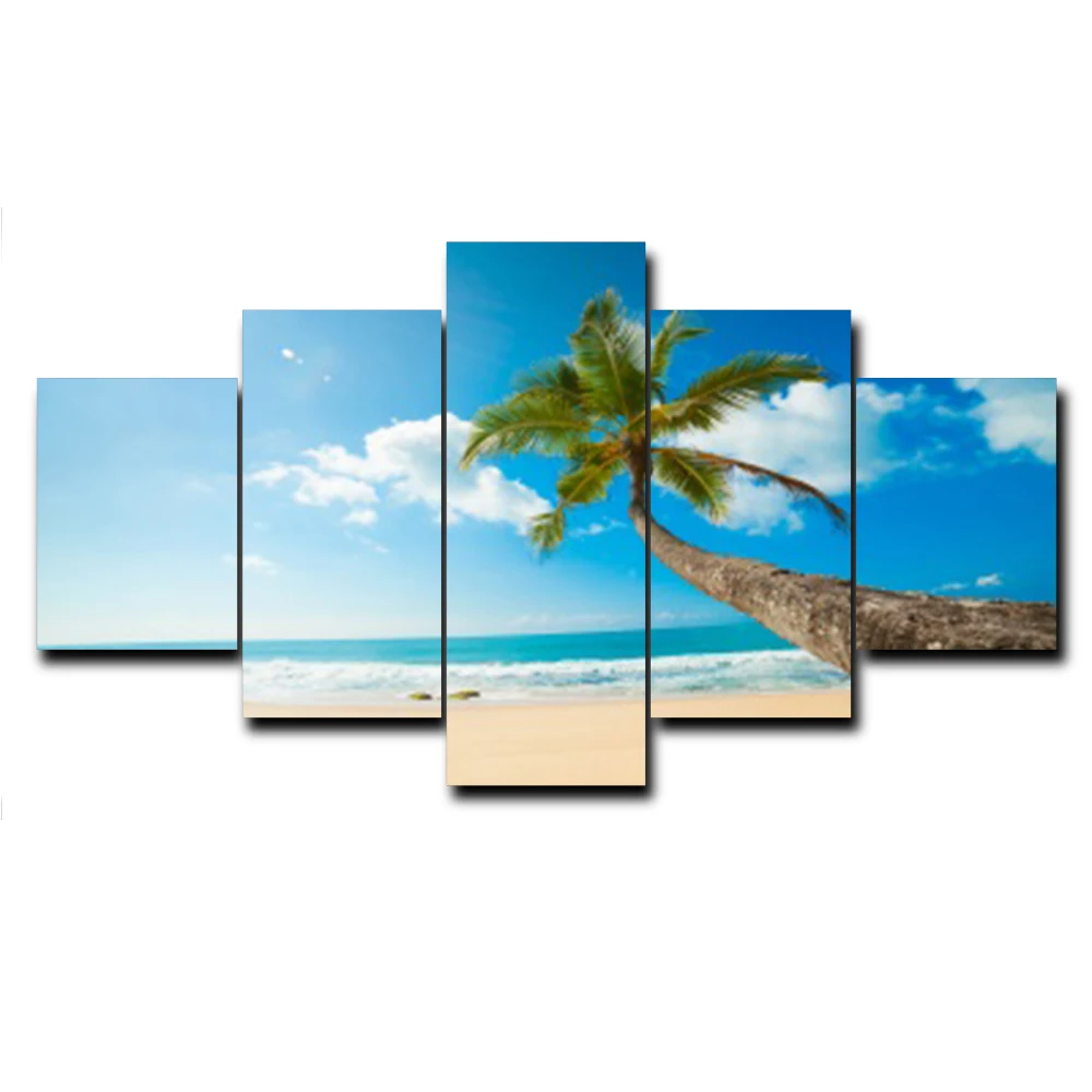 

5 Panel Tropical Palm Tree Sky Outside Posters and Prints Wall Artwork Canvas Painting for Living Room Home Decoration No Frame