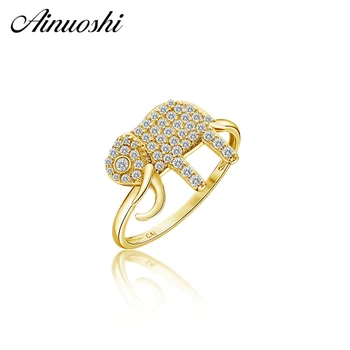

AINUOSHI 14K Solid Gold Cute Elephant Rings Iced Out SONA Diamond Cluster Band Women Wedding Anniversary Engagement Animal Rings