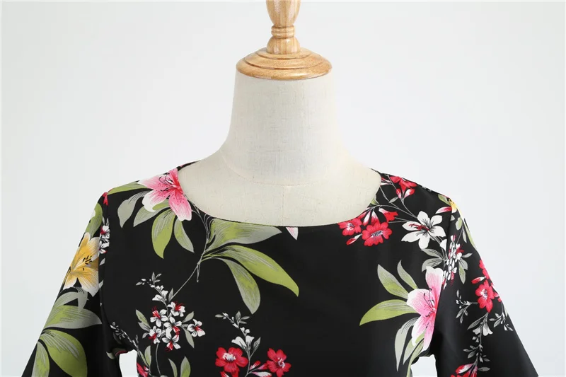 Kostlich Casual O-Neck Half Sleeve Floral Print Dresses Summer Hepburn Vintage Dress With Sashes Women Big Swing Dress Plus Size (15)