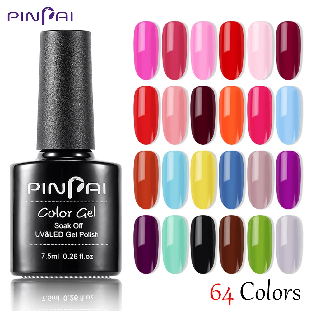 

Pinpai 64 Pure Colors Nail Art Gel Polish Semi Permanent 7.5ml Long Lasting Nail Lacquer UV Soak Off Color Gel Varnish Lacquer