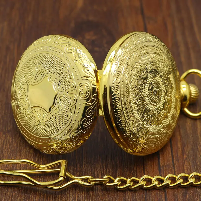 2017 New Arrival Golden Luxury Shield Crown Pattern Quartz Pocket Watch Round Pendant Men Women Gift 3