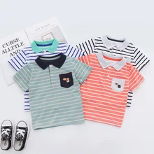 Fashion Summer Cotton Striped Baby Boys Short Sleeved T-shirt Printed Children Tees Kids Tops For Age 2-7 Years Old