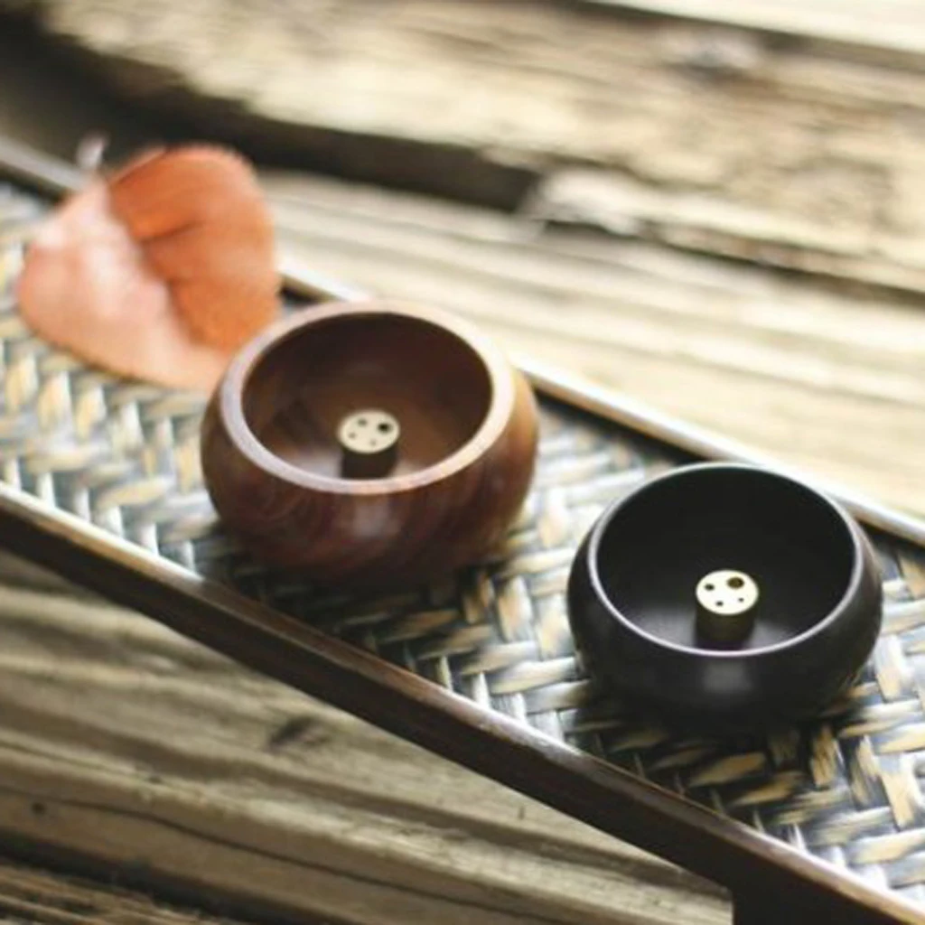 Decorative Wooden Incense Stick Burner Bowl Incense Ash Catcher Tray Wooden Incense Holder with Wooden Plate