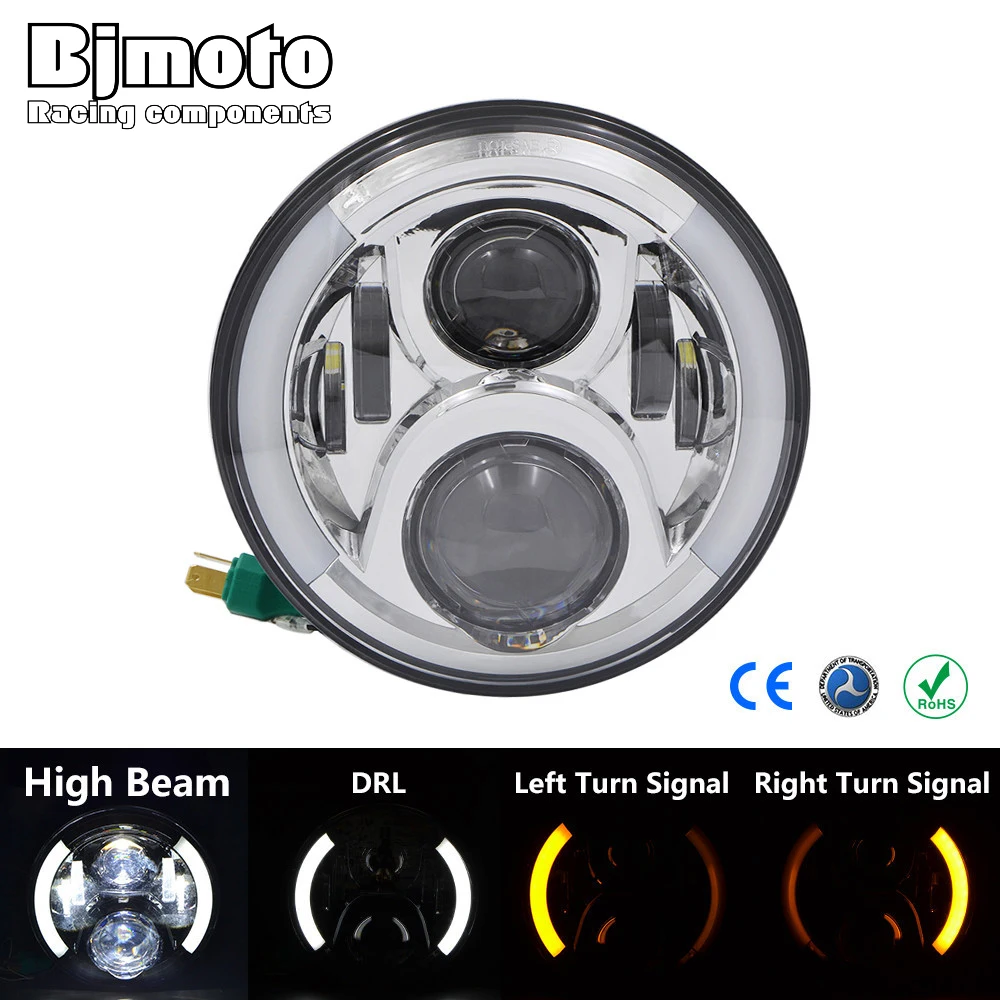 

For Harley 7'' Black LED Round Projector Hi/Lo Headlight DRL turn signal indicator light lamp H4 H13 Angel Eye headlamp