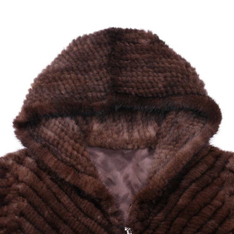 ZY81011 Ladies Real Knitted Mink Fur Full Sleeve With Hooded Fur Coat Jacket Winter Women Fur Coats Female Mink Fur Overcoat packable down jacket