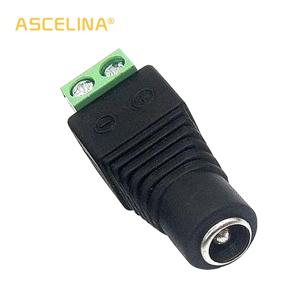 

ASCELINA 1 pcs DC Power female Connectors Plug 5.5 x 2.1mm Jack Adapter Connector for Led Strip Light 3528 5050 5630 5730 Black