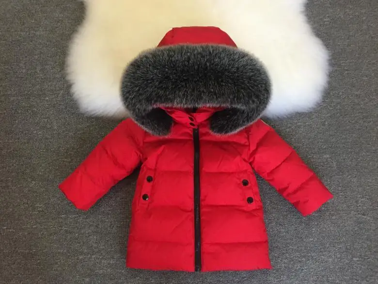 Г. Зимняя Детская короткая куртка зимняя одежда на белом утином пуху для мальчиков толстый очень большой пуховик с воротником из лисьего меха для девочек, одежда - Цвет: Big red fox fur