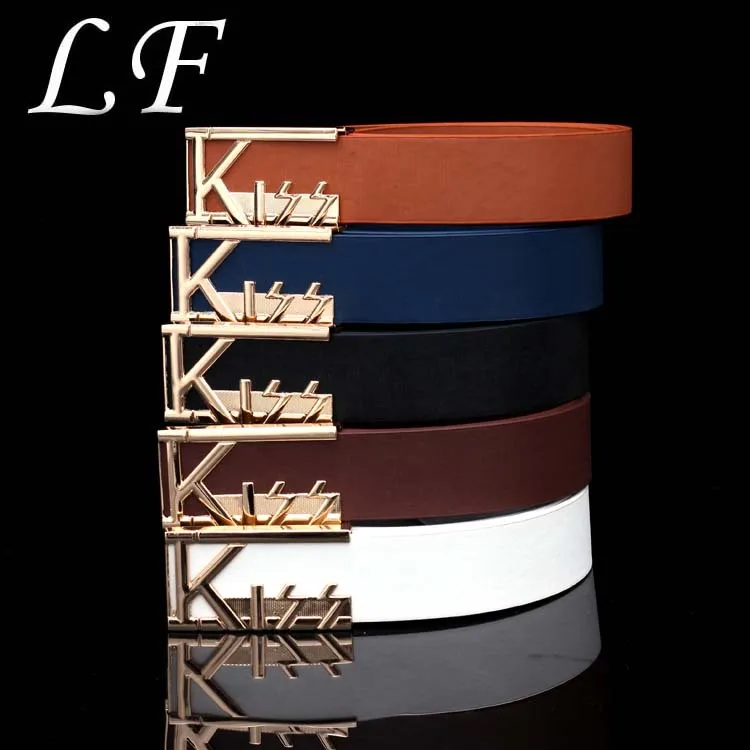 

Trendy belt with wild belt personality fashion letter KISS smooth buckle