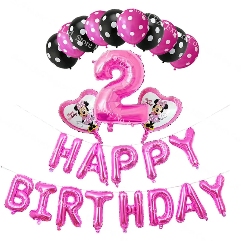 26 шт Минни Микки розовый синий день рождения воздушный шар из фольги мальчик девочка 1 От 2 до 9 лет вечерние Декор поставки повесить письмо globos - Цвет: Многоцветный