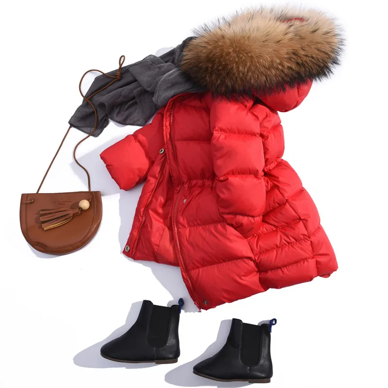 

Children Down Jacket 2018 Russia Winter Raccoon Fur Collar Kids Warm Outwear Snow Coat For Boys Girls & outerwear Teenage parka