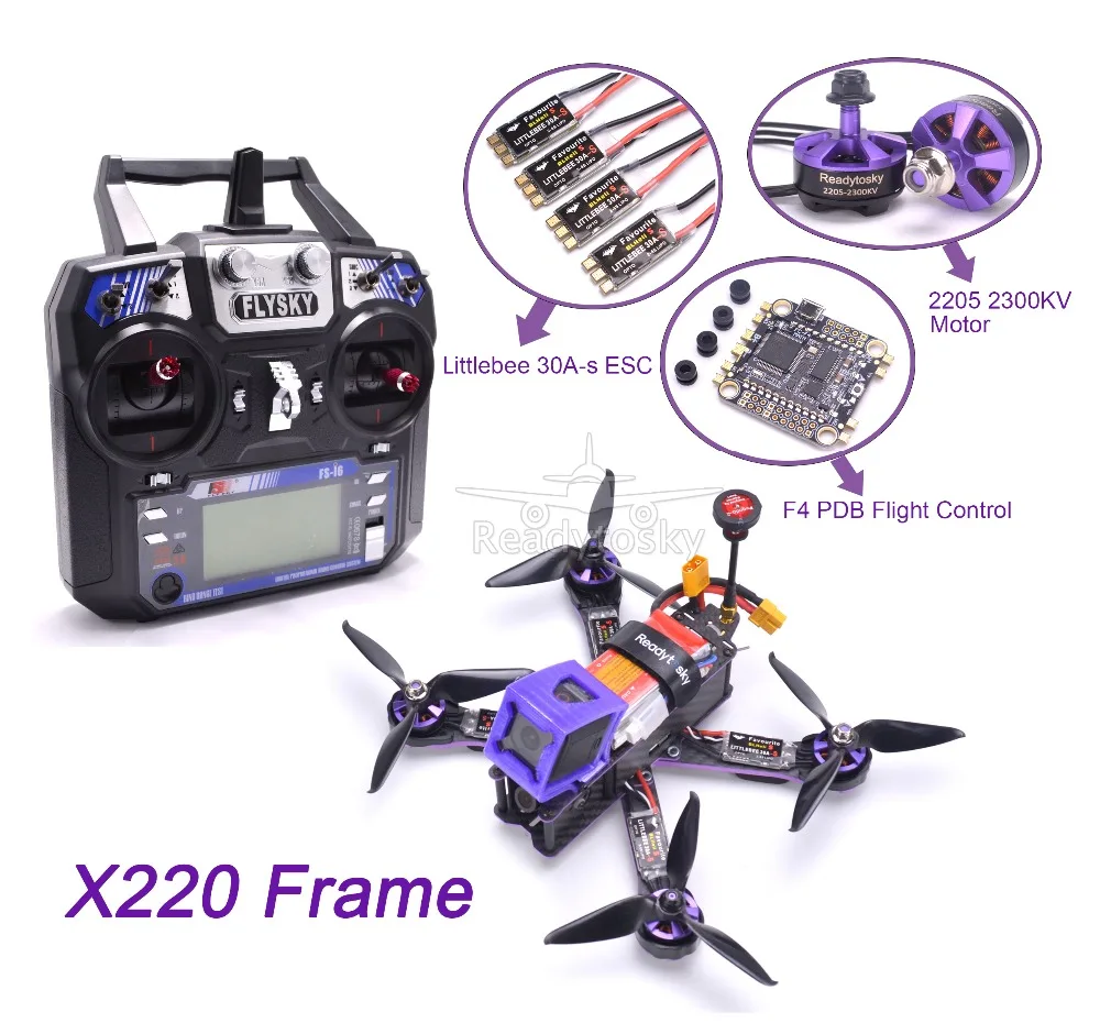 

X220 220mm Quadcopter Frame F4 PDB Flight Control Littlebee 30A BLHeli_S 2205 2300KV Motor Flysky FS-I6 5065 Prop For Wizard 220