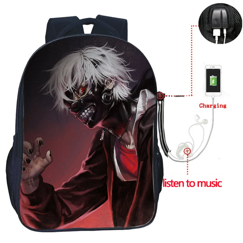 Высокое качество одежда с надписью «Tokyo Ghoul рюкзак USB зарядка рюкзак модные зарядка через usb рюкзак для учеников, мальчиков и девочек школьная сумка распылитель ранцевого типа для с - Цвет: 10