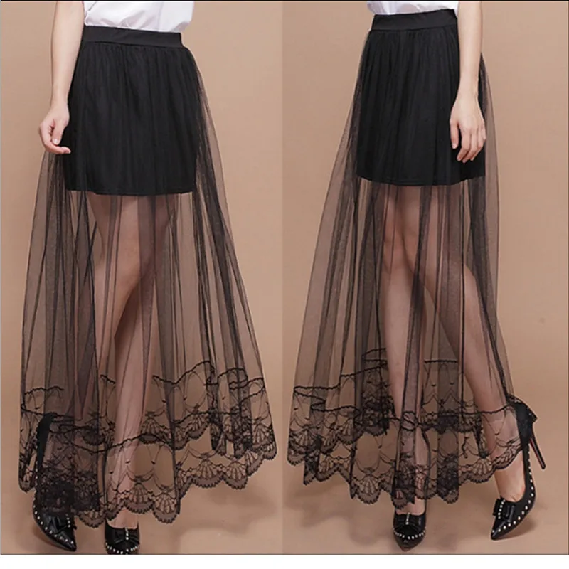 

2016 new collocation hem lace bag hip skirt wholesale mesh splicing rule base