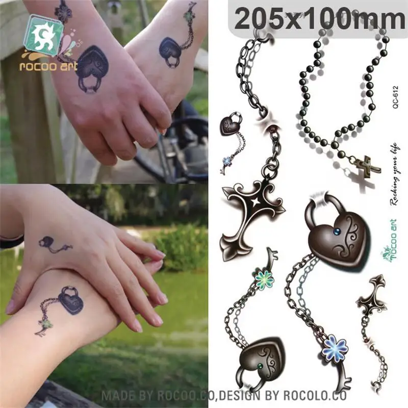 

Beautiful waterproof temporary tattoos for Couples 3D cross lock design large arm tattoo sticker Free Shipping QC612