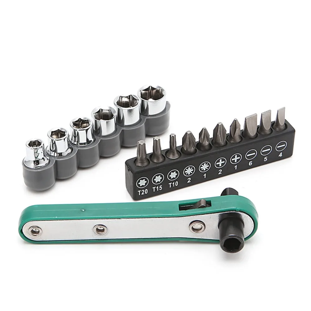 

1/4 Drive Mini Size Ratcheting Right Angle Screwdriver CRV Bit Set Quarter Pole Socket Spanner Wrench 1/4 "Diameter Sleeve