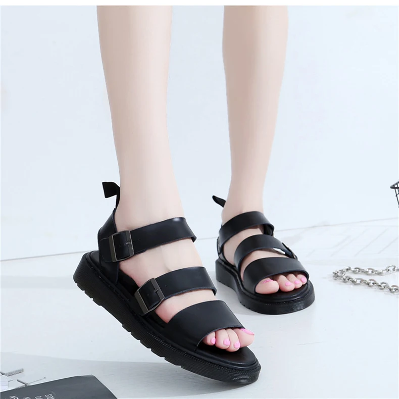 Véritable De Femme D Femmes Gladiateur Chaussures Plage Été En Plat Casual Plate Forme Cuir Noir Pour Sandales 2019 iukXOPZT