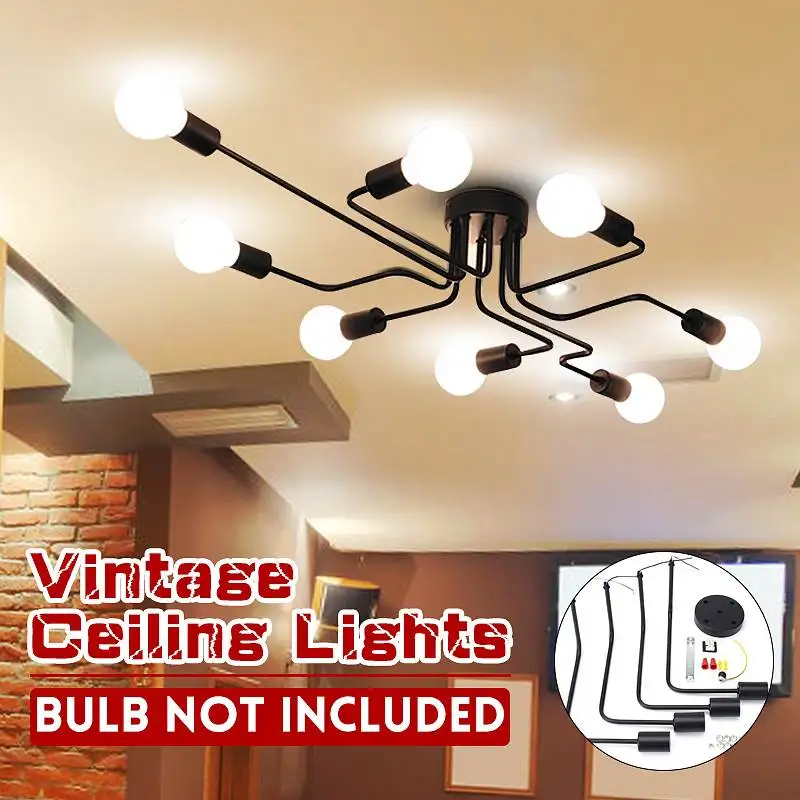 

Modern 4/6/8 Heads vintage ceiling lights Multiple Rod Dome Ceiling Light Wrought Iron E27 Bulb Bar Home Decor Lighting Holder