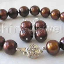 Красивая AAA " 10 мм кофе круглый пресной воды Жемчужный браслет и серьги благородный стиль Природный тонкой jewe Быстрая