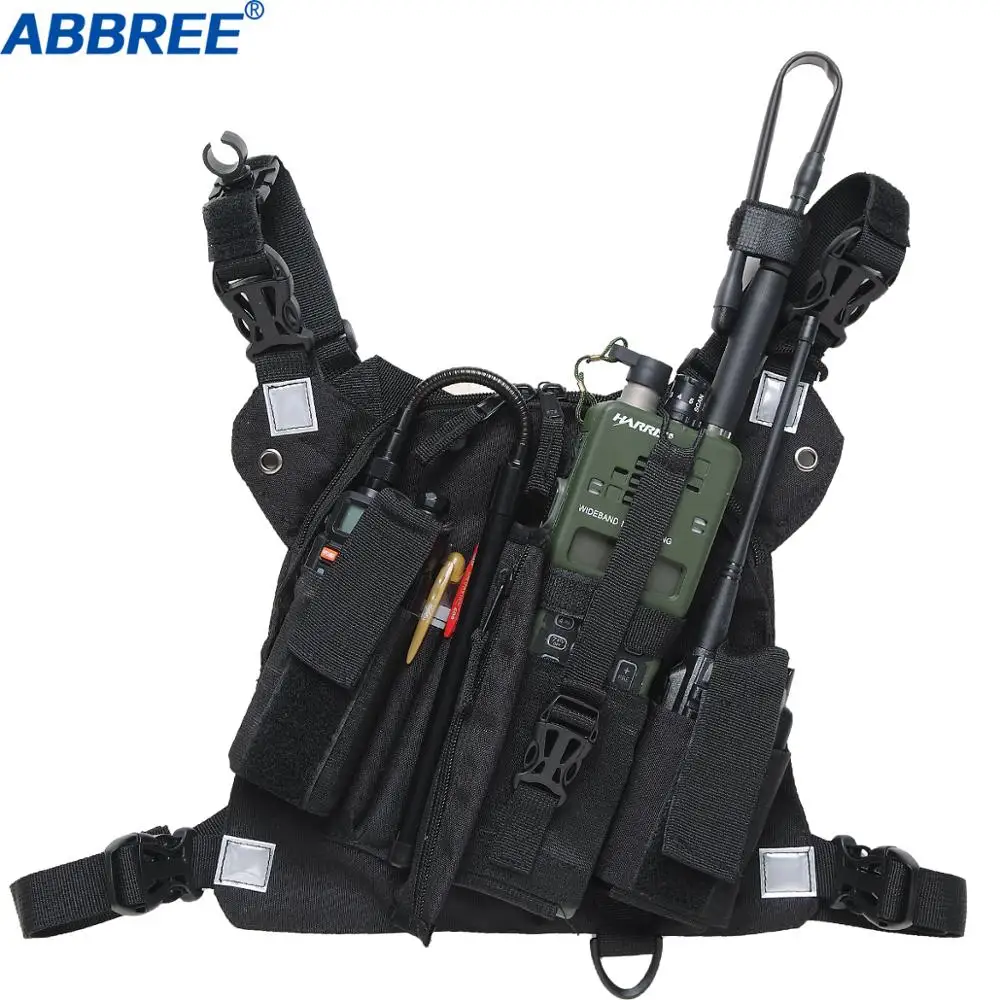 

ABBREE Chest Harness Front Pack Pouch Holster Vest Rig for Two Way Radio Walkie Talkie(Rescue Essentials) (Reflective Black)