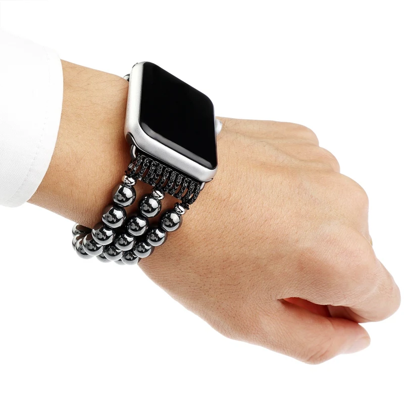 URVOI ремешок для apple watch 5 4 3 2 1 роскошный деревянный гематит дизайн со спиральным гибким шнуром ремешок для iwatch модный стиль наручные часы