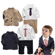 2PCS/0-24M/Spring Autumn Baby Boys Suits Kids Clothes Set Gentleman Jumpsuit Newborn Rompers+Jacket Brand Infant Clothing BC1267