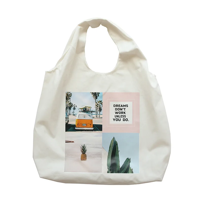 

Women's Canvas Shopping Bag Environmentally Friendly Reusable Landscape Printing Shoulder Bag Handbag Casual Bag Folding Bag