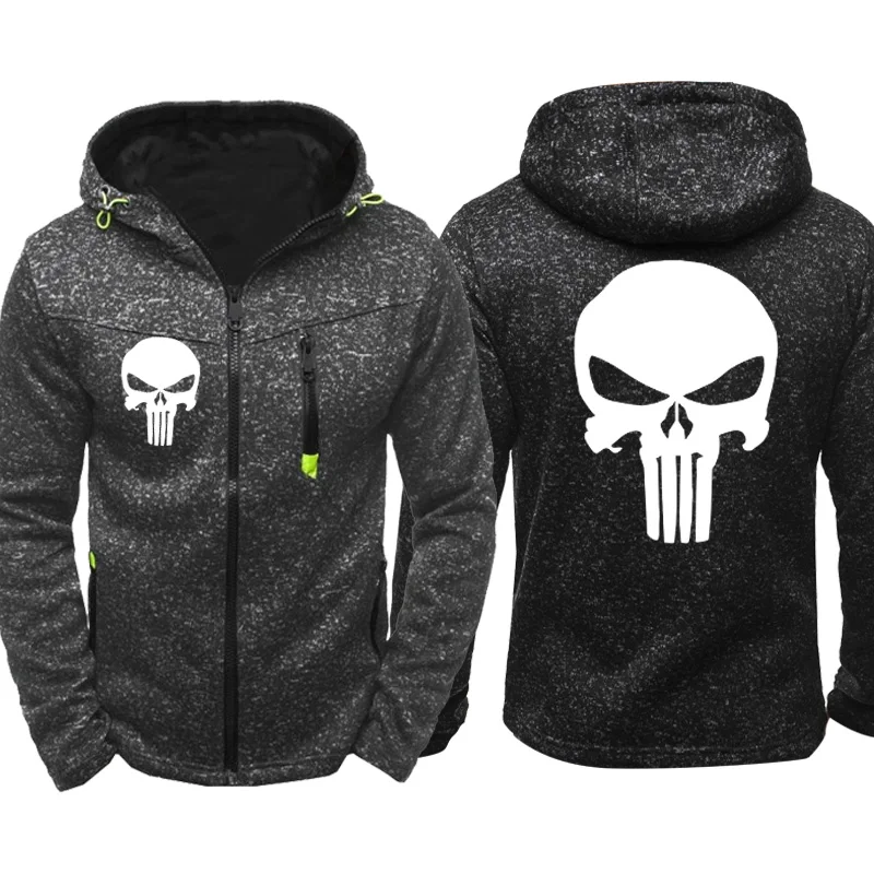 

Xijun Drop shipping Hoodies Men's Punisher Printed Zip up Jackets Casual Long Sleeve Hoody Skulls Coats Unisex Sportswear Man