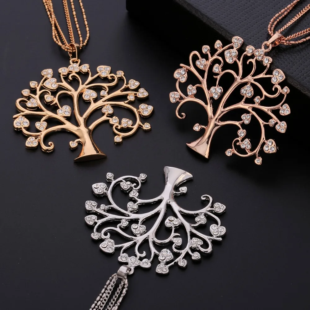 

Big Tree Of Life Crystal Pendant Necklace Gold Silver Charm Long Necklace For Women & Pendant Bijoux Collier 2019 Dropshipping