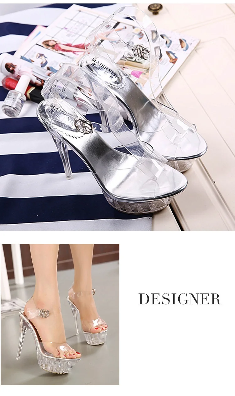2018 Summer New Korean White Crystal Platform Heels 14cm Fashion Stiletto Sandals Transparent Evening Shoes Woman6