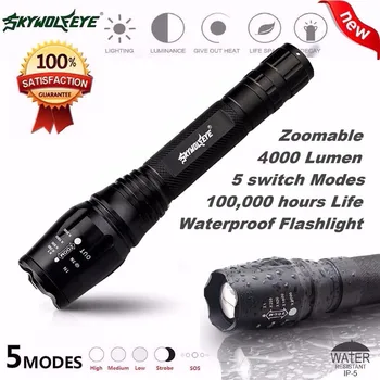 

Super Zoomable Tactical 4000 Lumen 18650 5 Modes CREE XML T6 LED Torch Lamp Light Emergency Flashlight Dropshipping