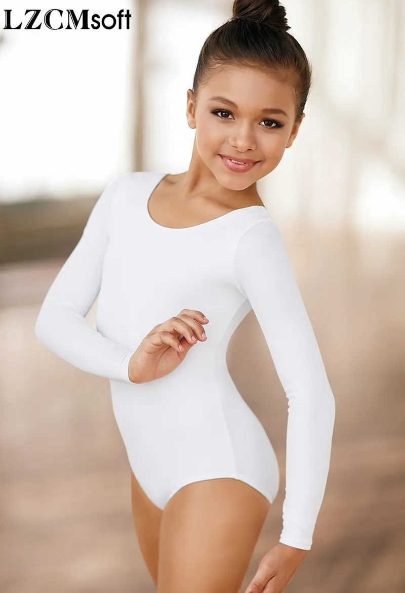 LZCMsoft/трико для девочек из спандекса и лайкры с круглым вырезом и длинными рукавами, детские черные трико для гимнастики, балета, танцевальная одежда, отлично подходит для тренировок