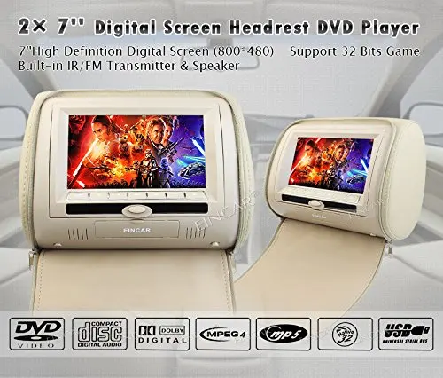 Sale 7 " Widescreen LCD Car Headrest Monitor Dual DVD Player Screen built-in IR FM Transmitter Car Entertainment SystemRemote Control 1