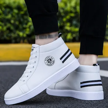 

Brand Men High-top Shoes Mens Leather Casual Shoes Fashion Lace-up White Sneakers Men Boots Comfortable Waterproof Ankle Boots