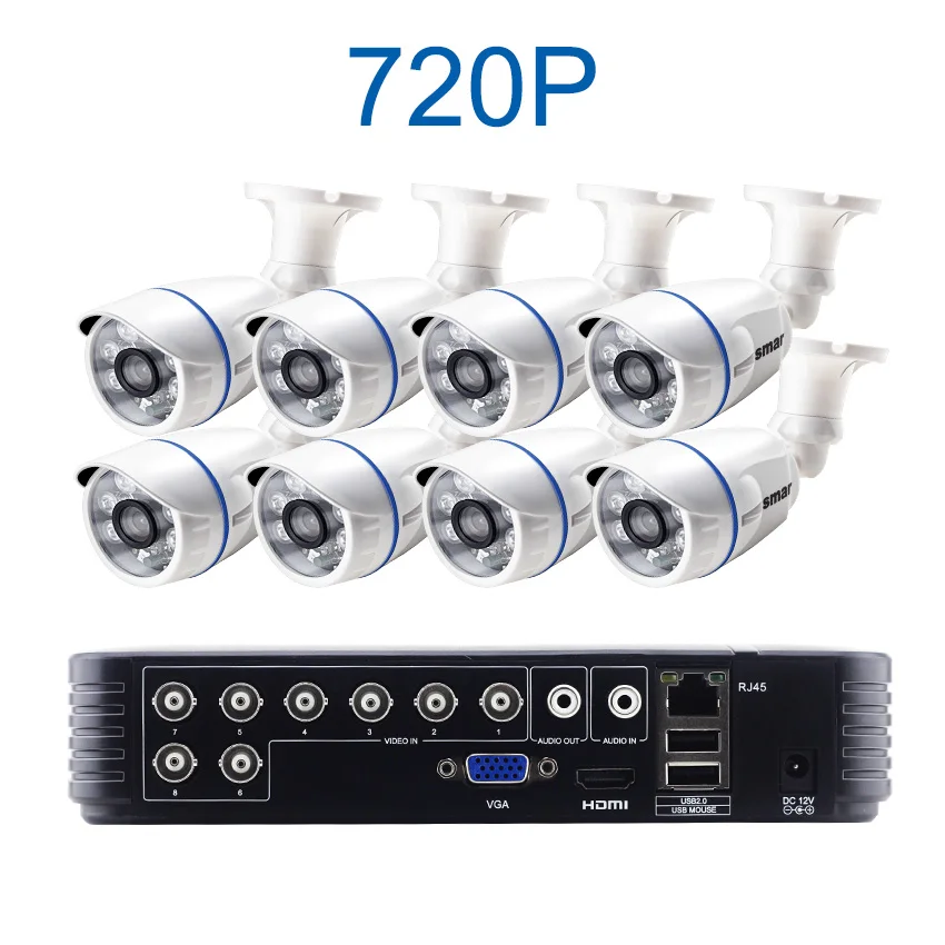 Smar 8CH DVR 720 P/1080 P HDMI CCTV Системы видео Регистраторы 8 шт. охранных Водонепроницаемый Ночное видение Камера наблюдения Наборы - Цвет: Черный