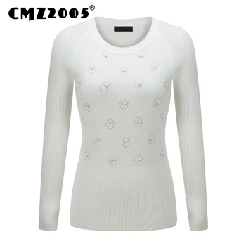 

New Style Long Sleeve Sweater Diamond Decorate Knitted Women Sweaters And Pullovers Full Poncho Special Offer 53135