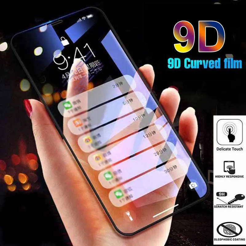 

9D Full Curved Tempered Glass For iPhone X XR XS Max 9H Tempered Glass Screen Protector For iPhone 6 6s 7 8 Plus Protective Film