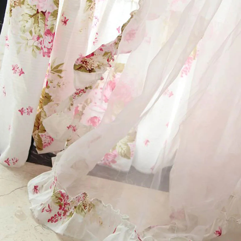 Занавеска в американском стиле с изображением цветов 2 слоя|curtains for|pink kitchen