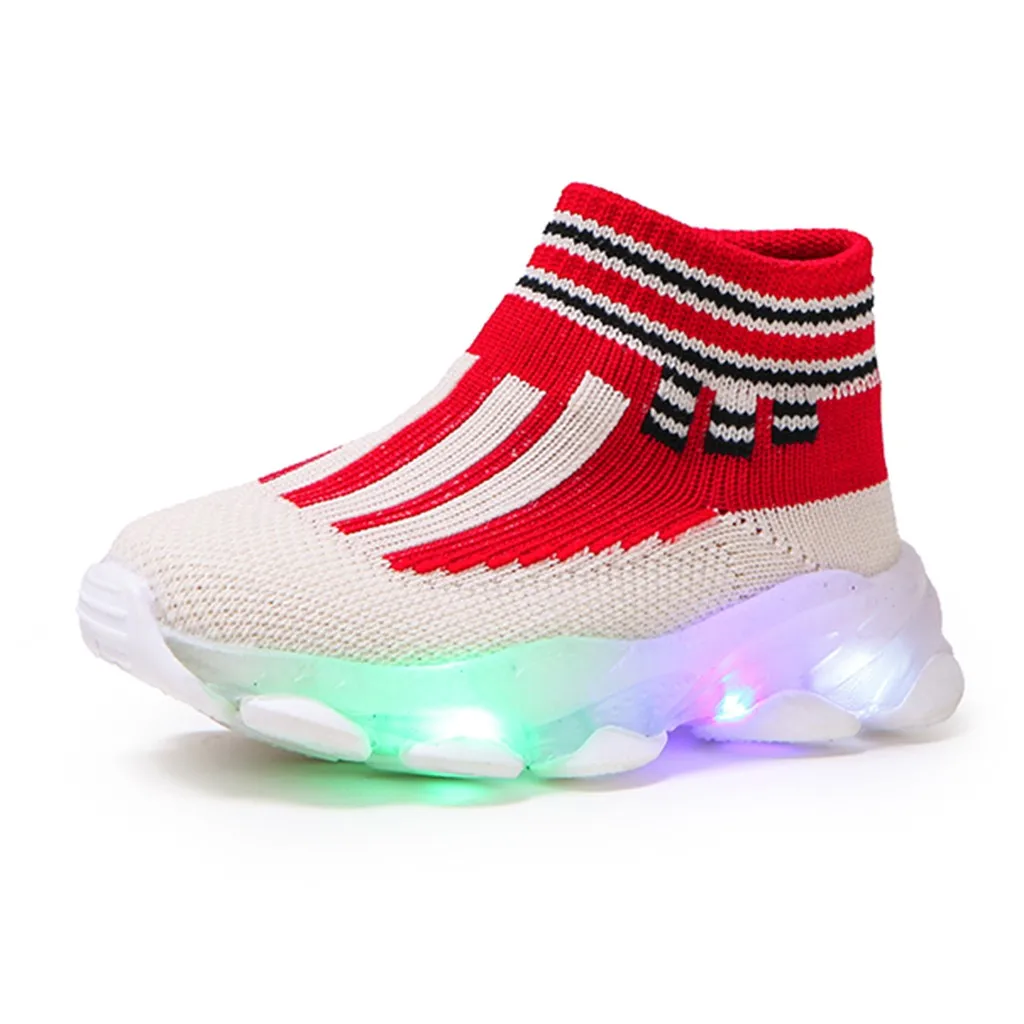 Кроссовки для детей для маленьких мальчиков и девочек; Сетчатое платье в полоску светящиеся Носки спортивные кроссовки обувь детская обувь, для девочек с подсветкой; Светящиеся кроссовки