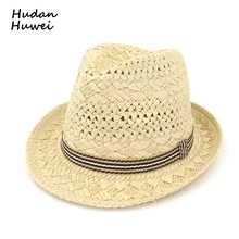 Летняя ручная работа тканая Мужская и женская бумажная соломенная шляпа Федора лента с полосками вечерние шапки в джазовом стиле дышащая пляжная шляпа формальная верхняя крышка s