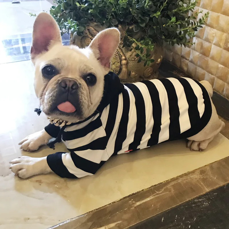

Summer Dog Clothes for Small Dogs French Bulldog Clothes Chihuahua Hoodies Puppy Coat Jacket for Pug Striped Sweater Dog Costume