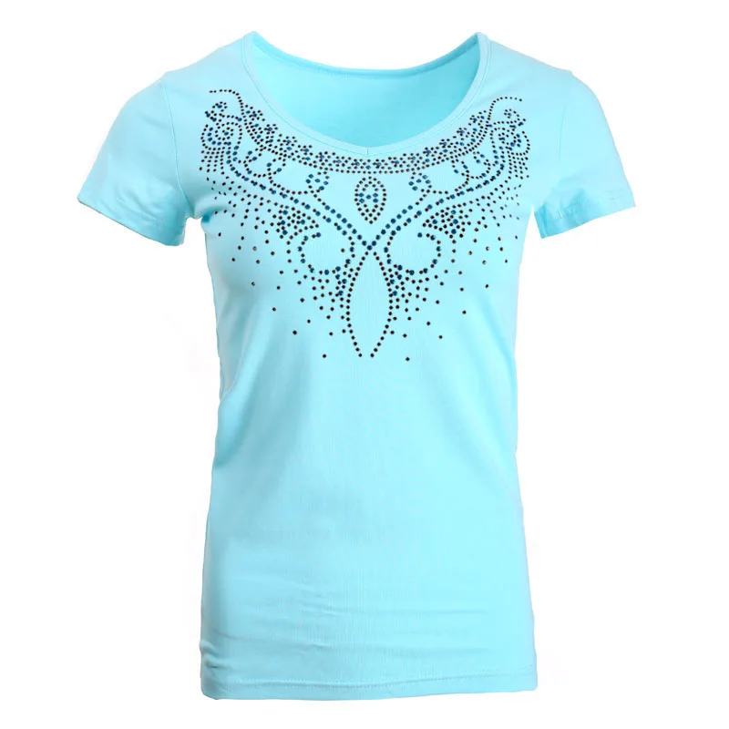 Goedkoop BLINGSTORY Nieuwe Zomer Vrouwen Korte Mouw Diamant T shirts Goedkope Vrouwen Plus Size Tops Tee Steentjes S 6XL LP5209006