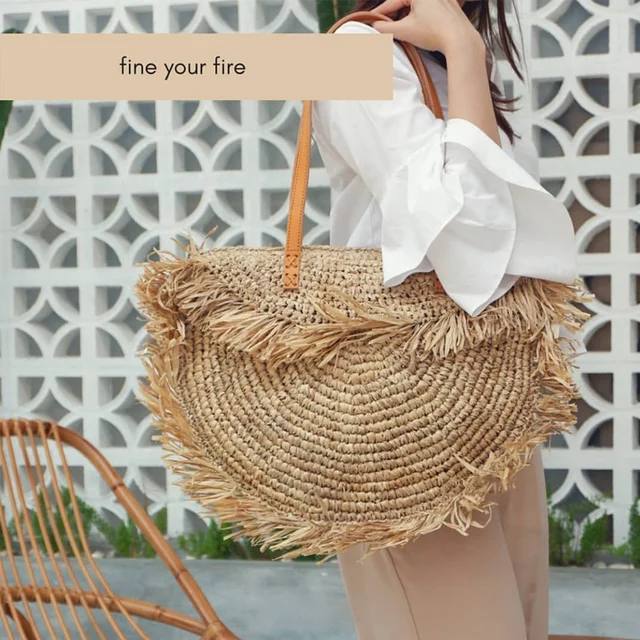 $US $7.49  Bohemian Round Tassel Women Straw Bag Designer Spike Paper Rattan Shoulder Bags Large Casual Handba