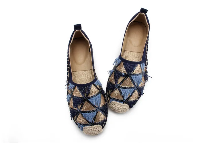 MInmclas Alpargatas Espadrilles; шикарные удобные слипоны; Женские Повседневные тапочки; дышащие льняные парусиновые туфли из конопли с кисточками и блестками для девочек