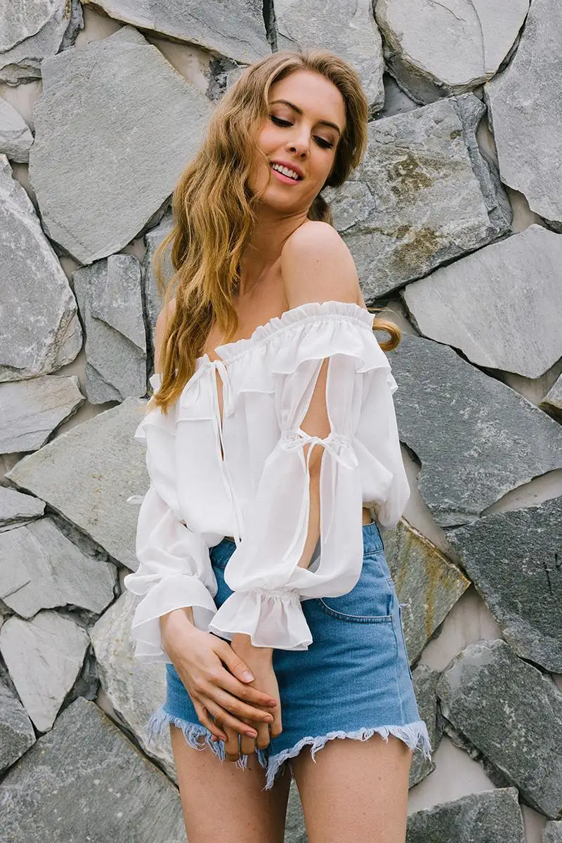 Sweet Women Casual Chiffon Blouse Shoulder off tops White Ruffles Chiffon clothes 2018 Summer Beach Blouse Outfit S-XL 7 (3)